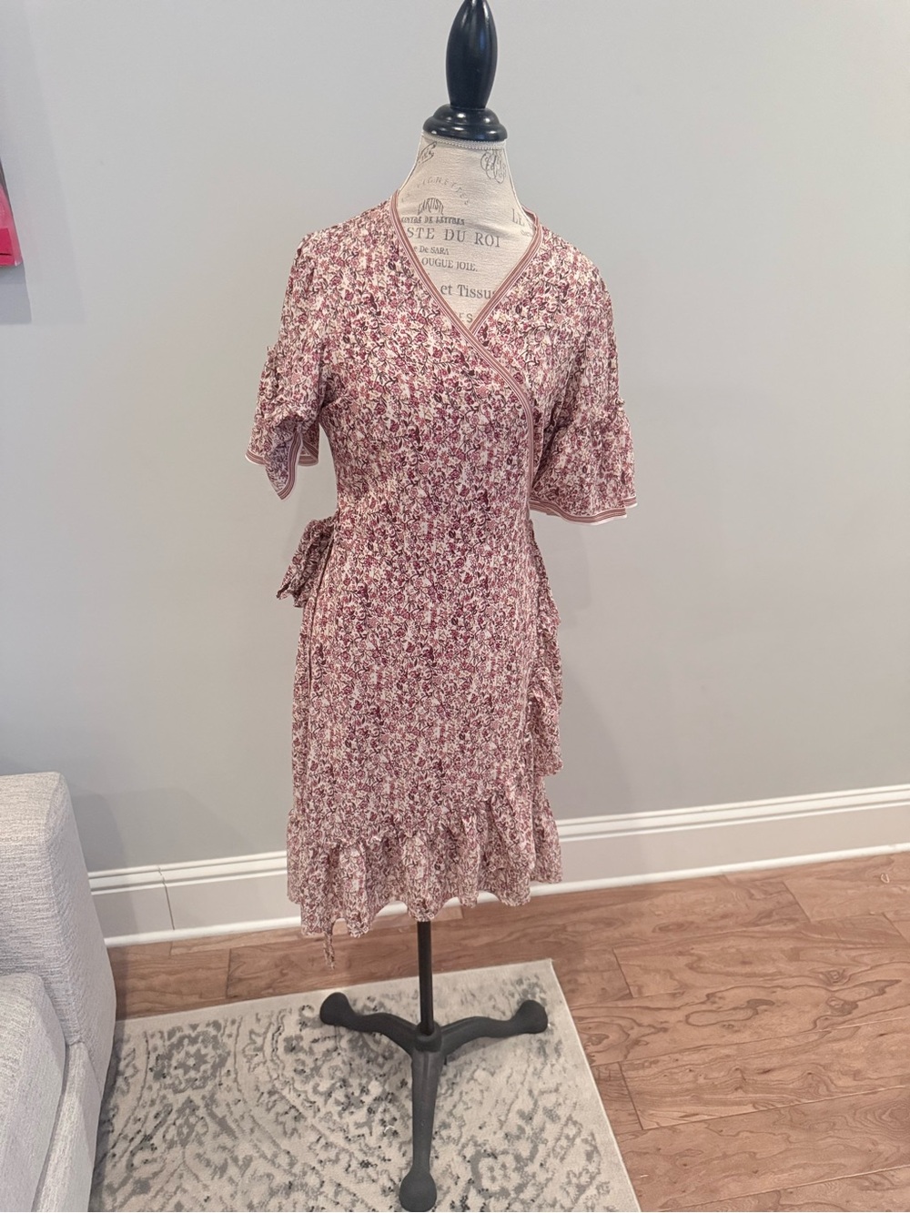 Max Studio Dusty Rose Floral Wrap Midi Dress